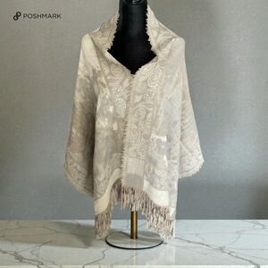 💖 Elegant Wool & Leather Fringe Shawl 💖